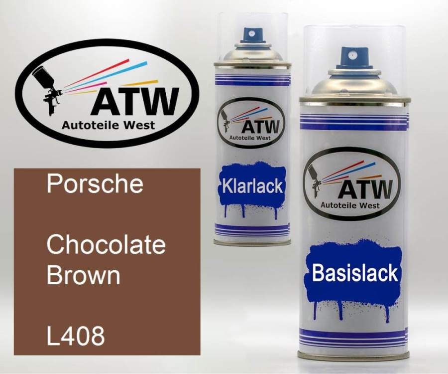 Porsche, Chocolate Brown, L408: 400ml Sprühdose + 400ml Klarlack - Set, von ATW Autoteile West.